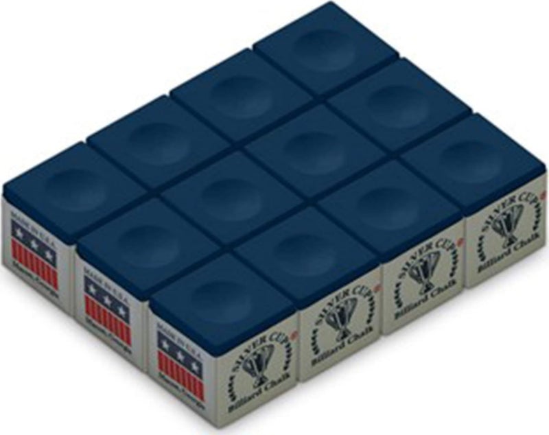 Silver Cup Professional Billiard/Pool Cue Chalk - 12 Cubes in Blue